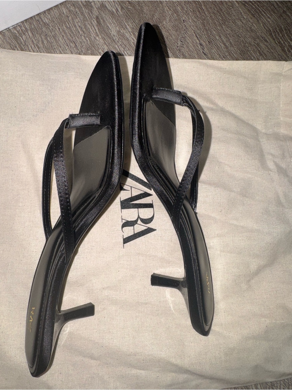 ZARA Black Satin Slingback Kitten Heels